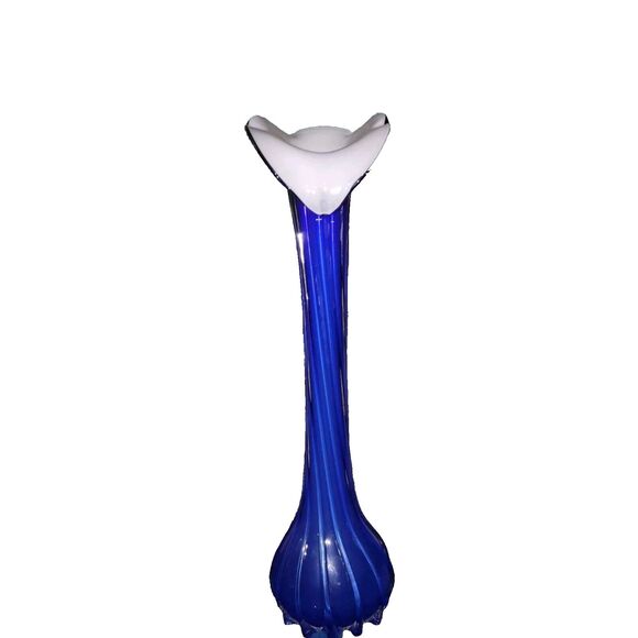 '60s VTG Murano Cobalt Blue Jack In The Pulpit Soliflore Vase Handblown Glass - Picture 1 of 16